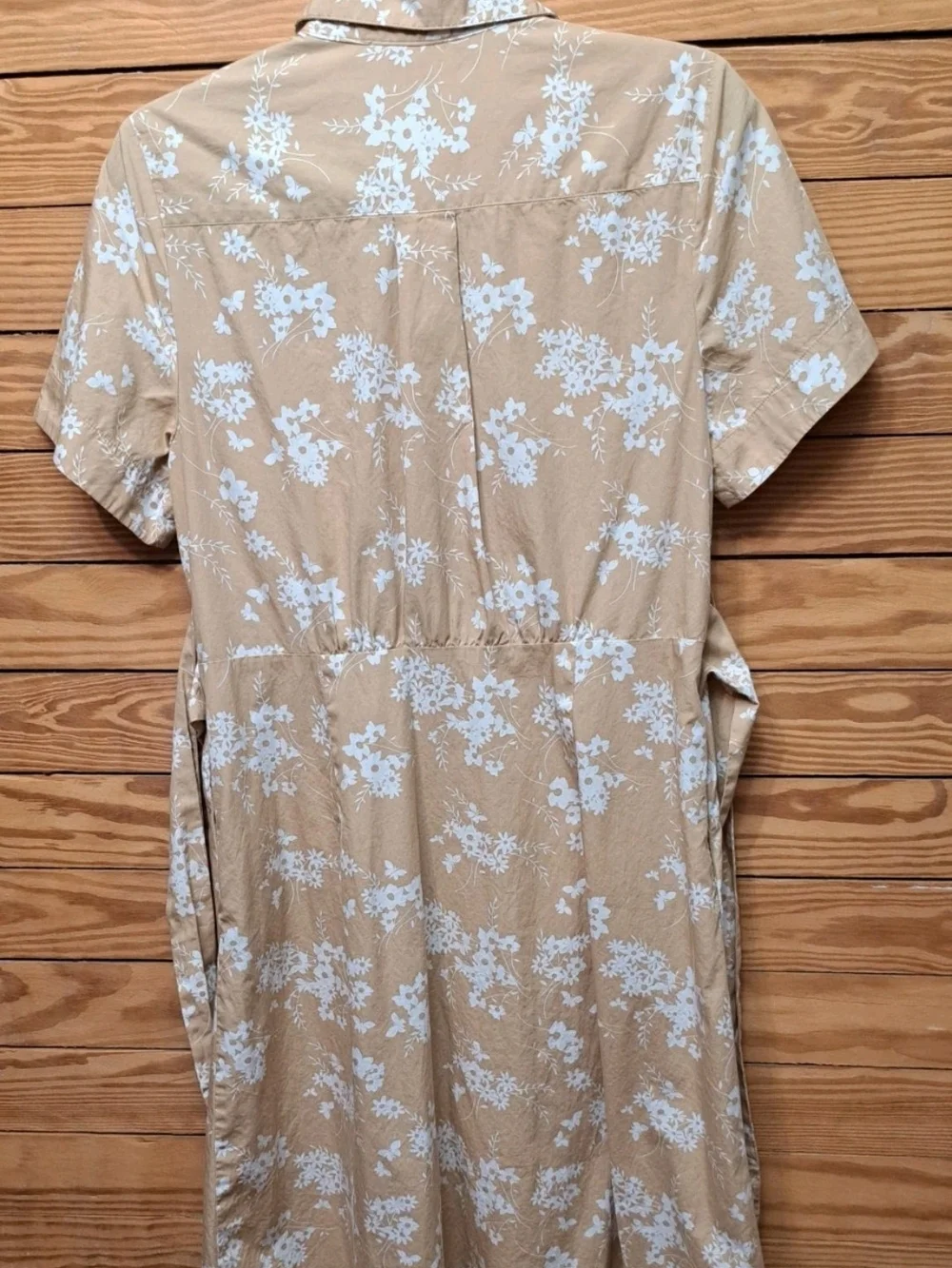 Michael Kors Beige Floral Button-Front Midi Dress Sz M 100% Cotton